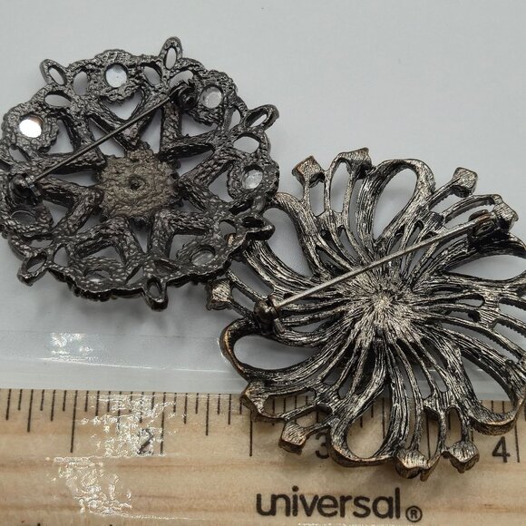 VTG Brooch 2PC Dark Academia Whimsigoth Grunge Spiral Rhinestone Marcasite Pins - Picture 5 of 12